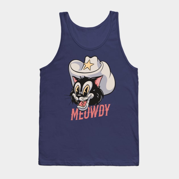 Howdy Meowdy - Cowboy Cat Retro Mascot | Howdy Tank Top by anycolordesigns